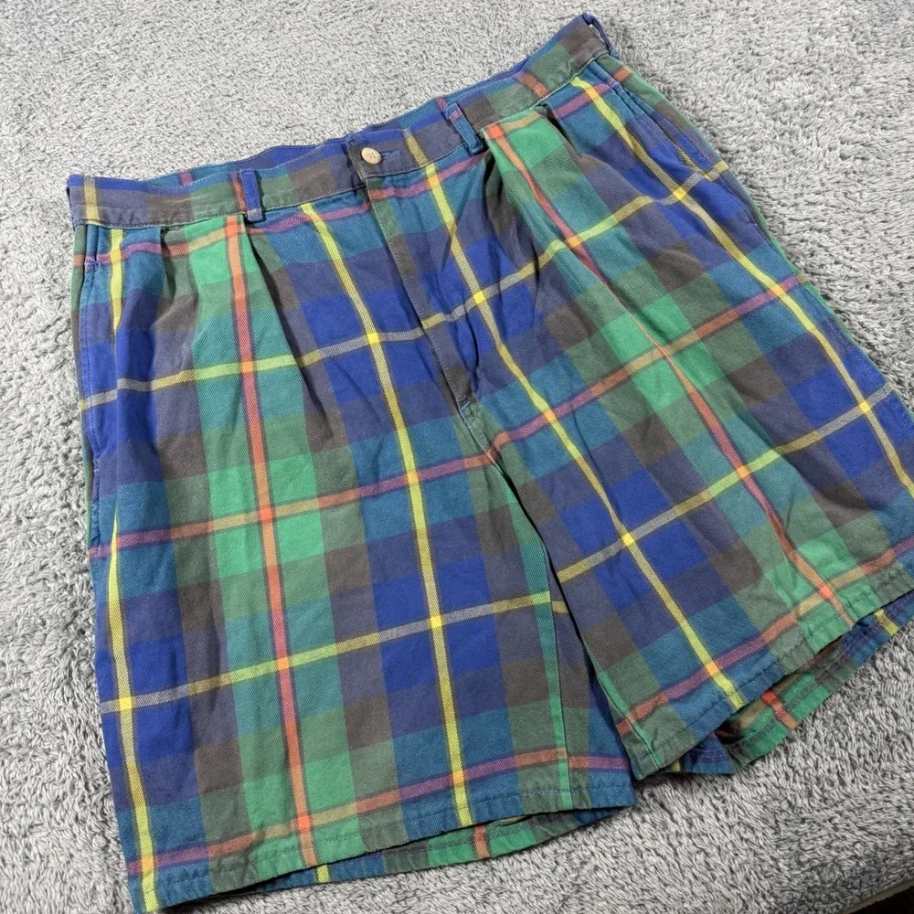 VTG Polo Ralph Lauren Double Pleated Shorts Mens 34 MultiColor Tyler USA Made